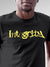 Close up of 'Integrity' design on Men's Dark Grey Round Neck T-shirt, highlighting intricate details and vibrant print.