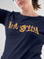 Close up of 'Integrity' design on Women's Navy Blue Round Neck T-shirt, highlighting intricate details and vibrant print.