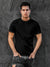 Close up of Plain Solid Black T-shirt for Men, highlighting intricate details and vibrant print.