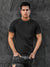 Close up of Plain Solid Dark Grey T-shirt for Men, highlighting intricate details and vibrant print.