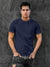 Close up of Plain Solid Navy Blue T-shirt for Men, highlighting intricate details and vibrant print.