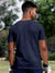 Back view of Fighterhero Men's Navy Blue Round Neck Plain T-shirt, highlighting the modern look and clean finish