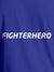 Close up of 'Fighterhero' design on Men's Blue Round Neck T-shirt, highlighting intricate details and vibrant print.