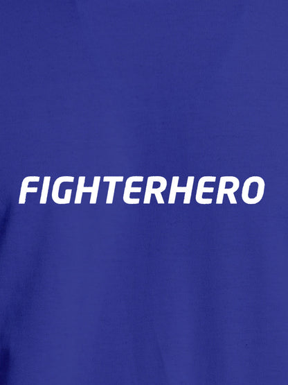 Close up of 'Fighterhero' design on Women's Blue Round Neck T-shirt, highlighting intricate details and vibrant print.