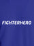 Close up of 'Fighterhero' design on Women's Blue Round Neck T-shirt, highlighting intricate details and vibrant print.