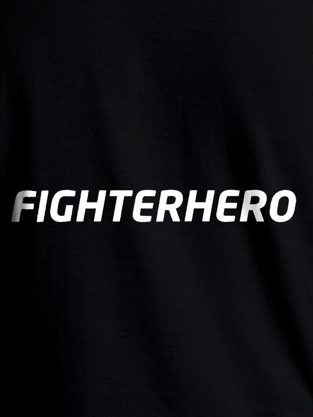 Close up of 'Fighterhero' design on Men's Black Round Neck T-shirt, highlighting intricate details and vibrant print.