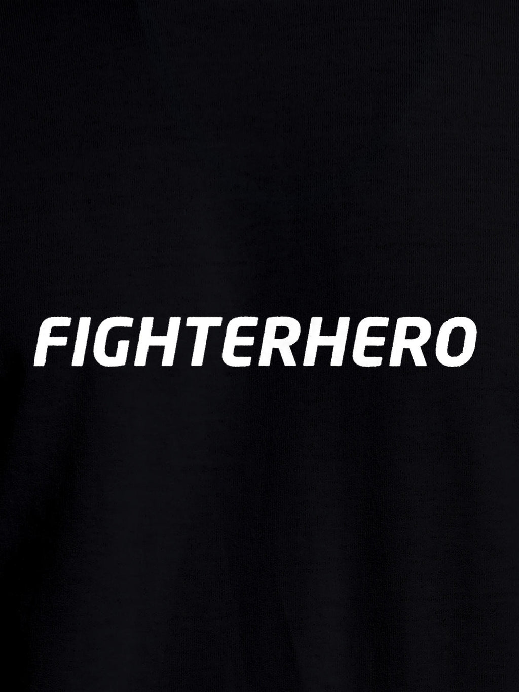 Close up of 'Fighterhero' design on Women's Black Round Neck T-shirt, highlighting intricate details and vibrant print.