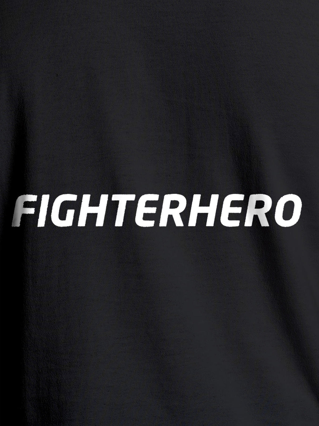 Close up of 'Fighterhero' design on Men's Dark Grey Round Neck T-shirt, highlighting intricate details and vibrant print.