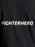 Close up of 'Fighterhero' design on Men's Dark Grey Round Neck T-shirt, highlighting intricate details and vibrant print.