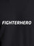 Close up of 'Fighterhero' design on Women's Dark Grey Round Neck T-shirt, highlighting intricate details and vibrant print.