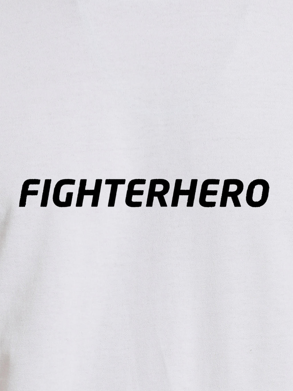 Close up of 'Fighterhero' design on Women's White Round Neck T-shirt, highlighting intricate details and vibrant print.