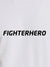 Close up of 'Fighterhero' design on Women's White Round Neck T-shirt, highlighting intricate details and vibrant print.