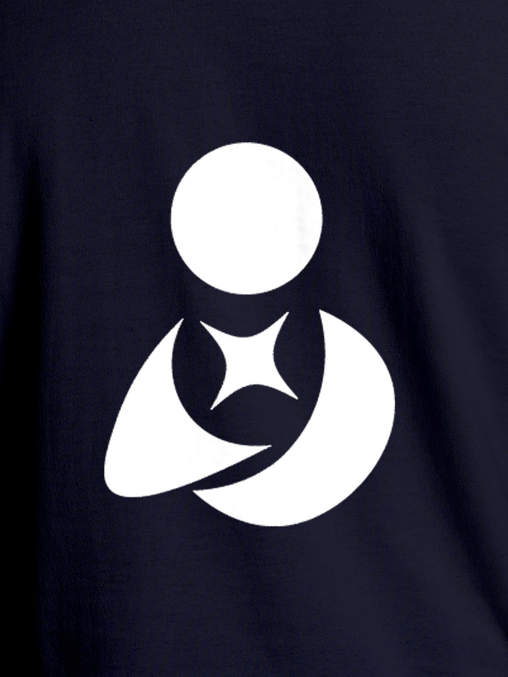 Close up of 'Fighterhero Logo' design on Women's Navy Blue Round Neck T-shirt, highlighting intricate details and vibrant print.