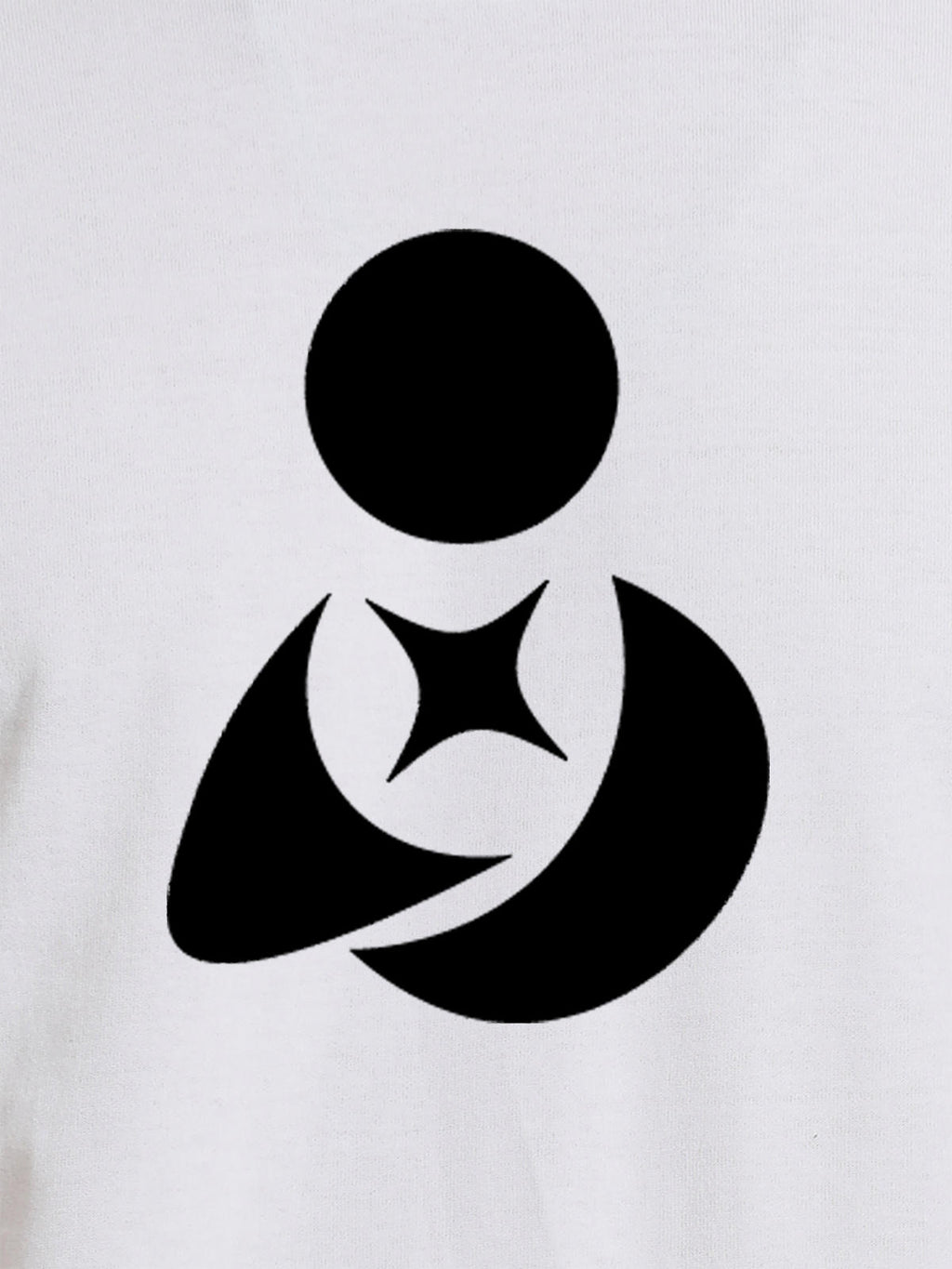 Close up of 'Fighterhero Logo' design on Men's White Round Neck T-shirt, highlighting intricate details and vibrant print.