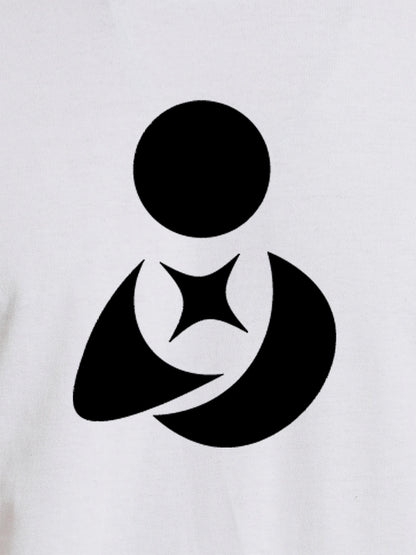 Close up of 'Fighterhero Logo' design on Men's White Round Neck T-shirt, highlighting intricate details and vibrant print.