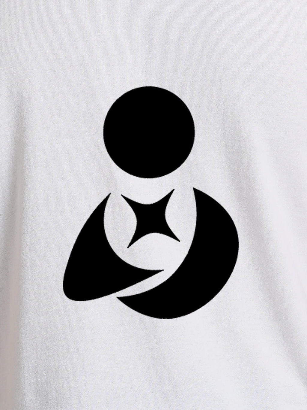 Close up of 'Fighterhero Logo' design on Women's White Round Neck T-shirt, highlighting intricate details and vibrant print.