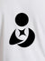 Close up of 'Fighterhero Logo' design on Women's White Round Neck T-shirt, highlighting intricate details and vibrant print.