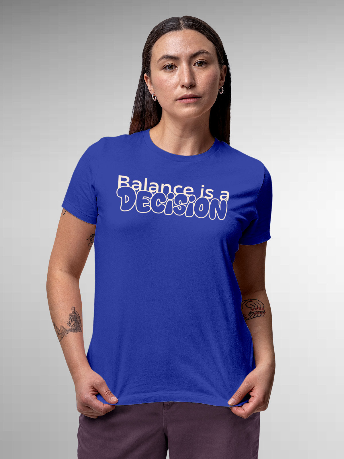 Front view of Fighterhero Women's Blue Round Neck T-shirt, highlighting the motivational design printed on the chest.
