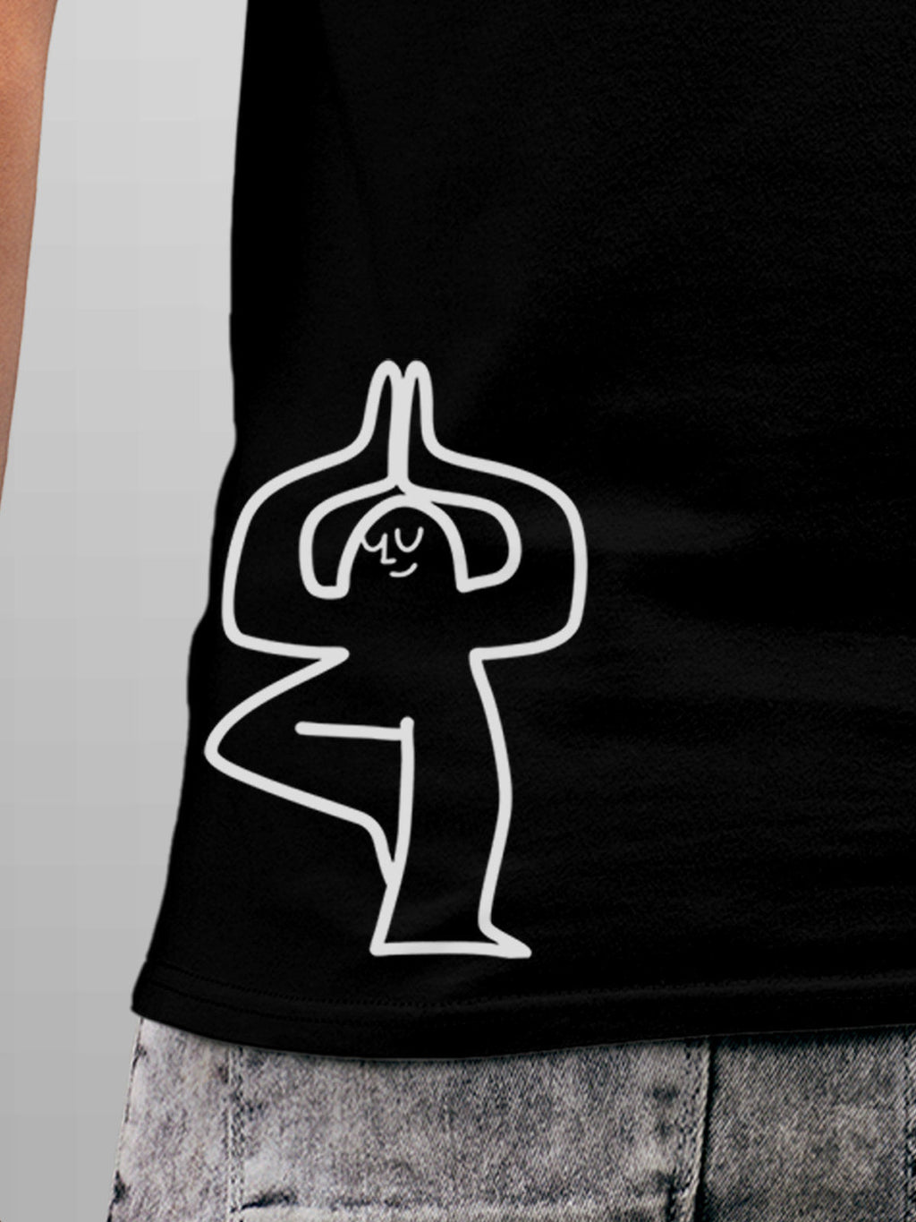 Close up of 'Balance Is A Decision' design on Men's Black Round Neck T-shirt, highlighting intricate details and vibrant print.