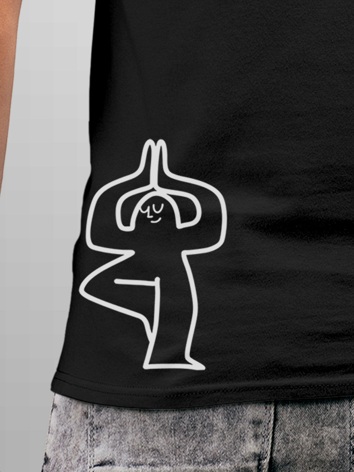 Close up of 'Balance Is A Decision' design on Men's Dark Grey Round Neck T-shirt, highlighting intricate details and vibrant print.