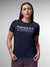 Front view of Fighterhero Women's Navy Blue Round Neck T-shirt, highlighting the 'broken chains' design on the chest.