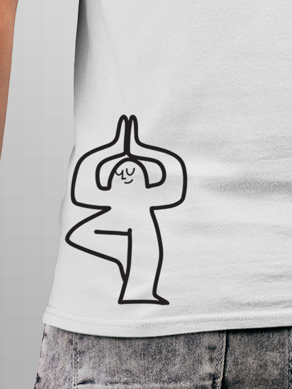 Close up of 'Balance Is A Decision' design on Men's White Round Neck T-shirt, highlighting intricate details and vibrant print.
