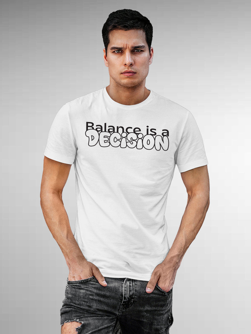 Front view of Fighterhero Men's White Round Neck T-shirt, highlighting the 'broken chains' design on the chest.