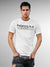 Front view of Fighterhero Men's White Round Neck T-shirt, highlighting the 'broken chains' design on the chest.