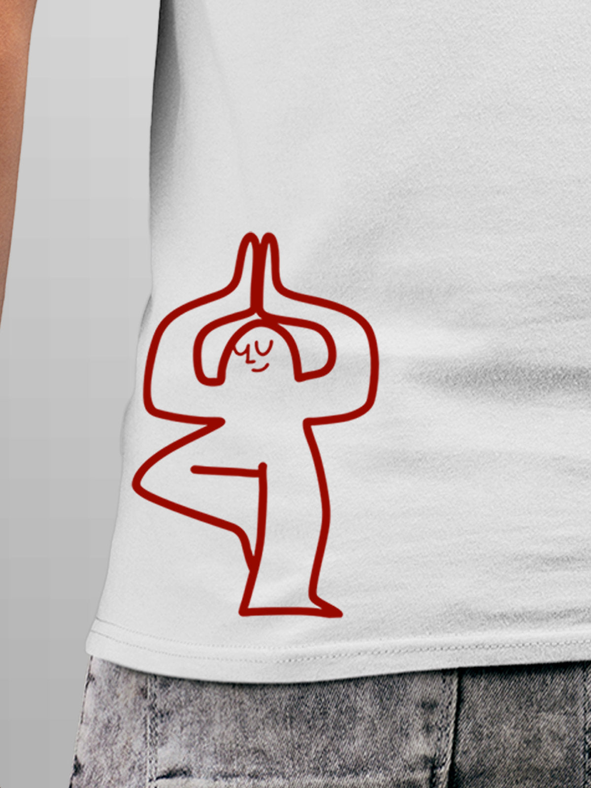 Close up of 'Balance Is A Decision' design on Men's White Round Neck T-shirt, highlighting intricate details and vibrant print.