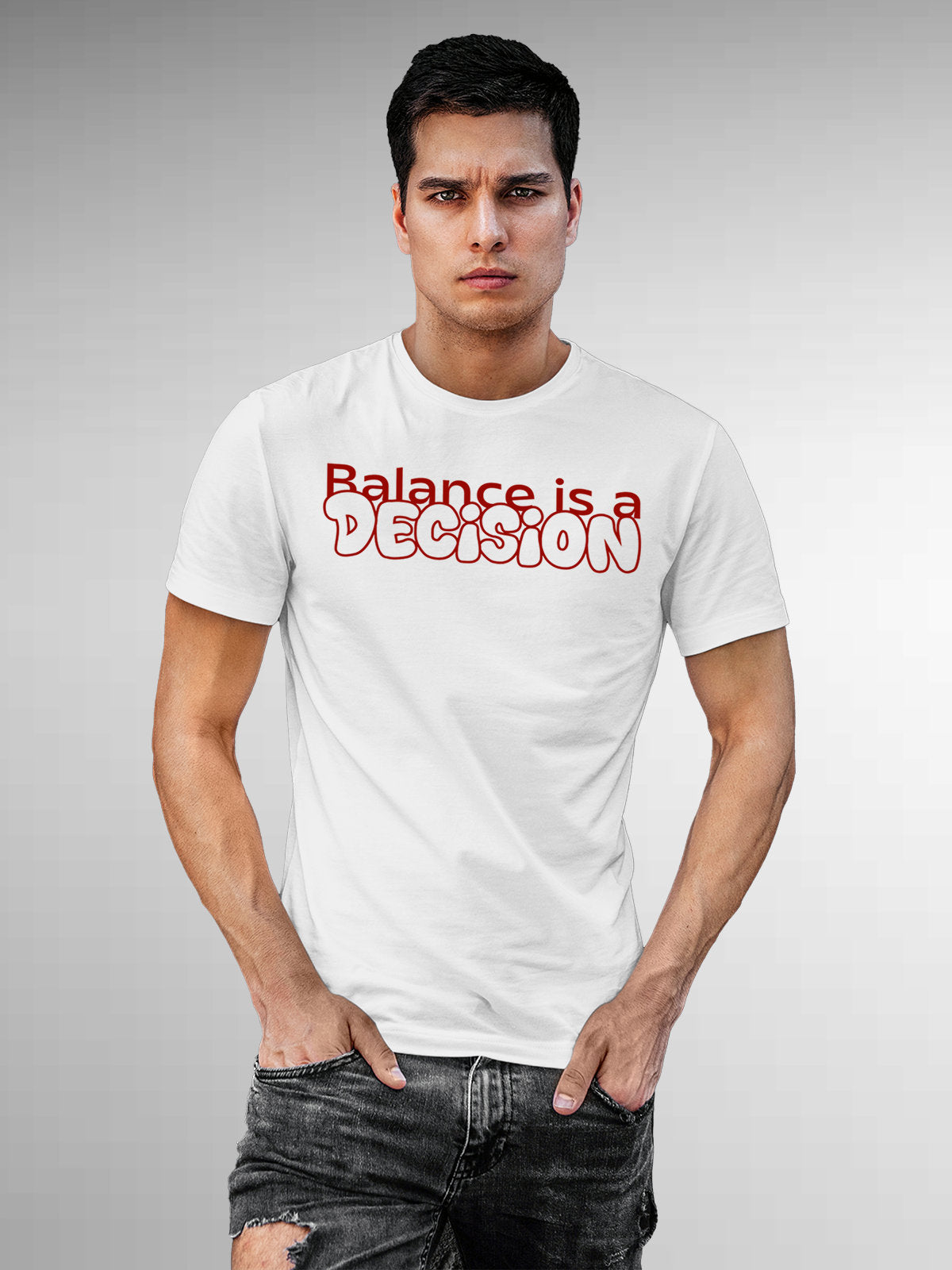 Front view of Fighterhero Men's White Round Neck T-shirt, highlighting the motivational design printed on the chest.