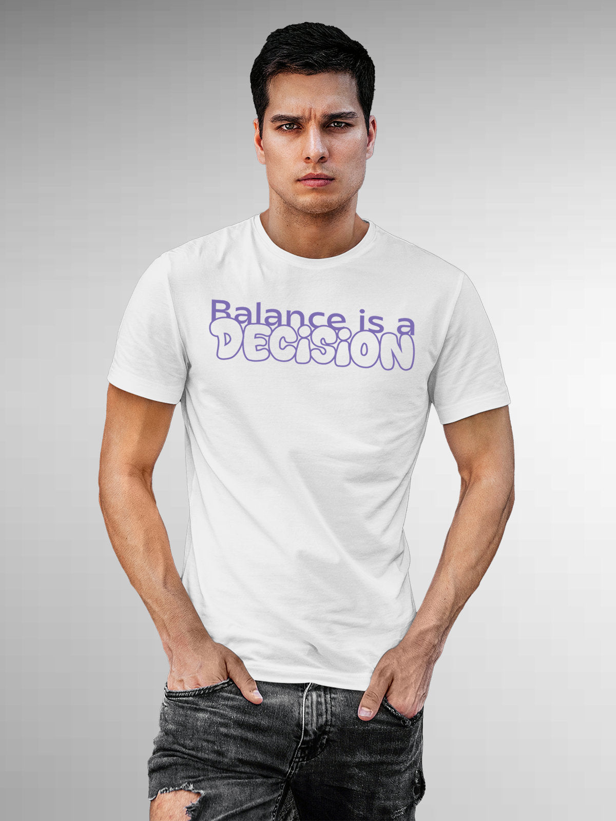 Front view of Fighterhero Men's White Round Neck T-shirt, highlighting the motivational design printed on the chest.