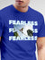 Close up of 'Fearless' design on Men's Blue Round Neck T-shirt, highlighting intricate details and vibrant print.