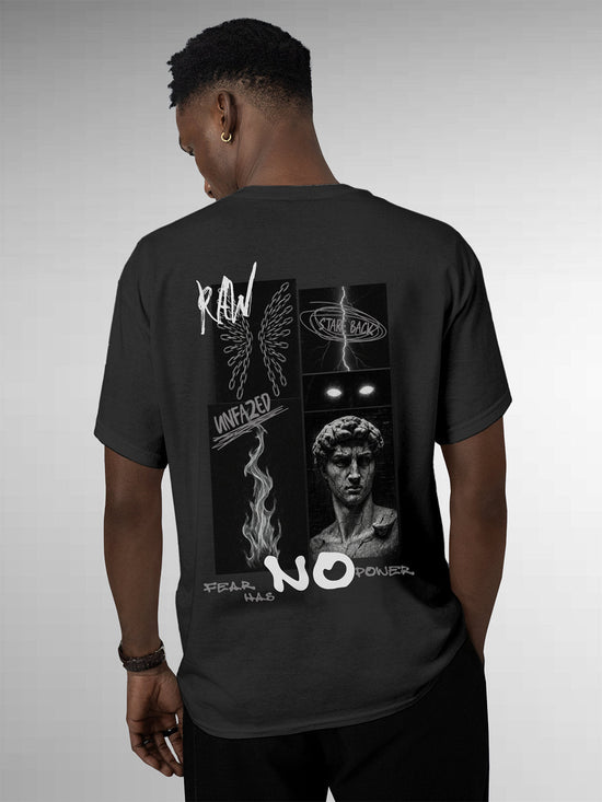 Fighterhero T-shirts: Model wearing Men's Dark Grey Round Neck T-shirt with 'Face The Fear' design