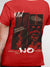 Close up of 'Face The Fear' design on Women's Red Round Neck T-shirt, highlighting intricate details and vibrant print.