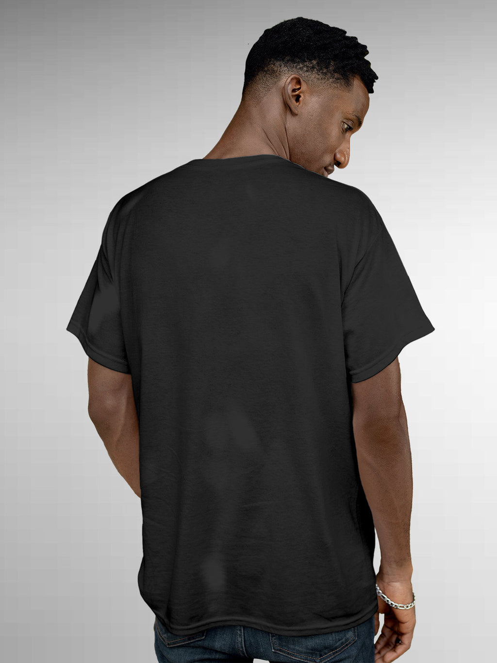 Back view of Fighterhero Men's Dark Grey Round Neck T-shirt, highlighting the modern look and clean finish