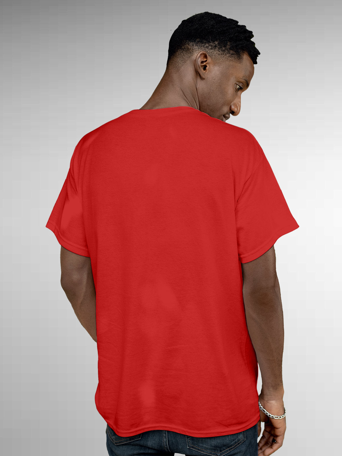 Back view of Fighterhero Men's Red Round Neck T-shirt, highlighting the modern look and clean finish