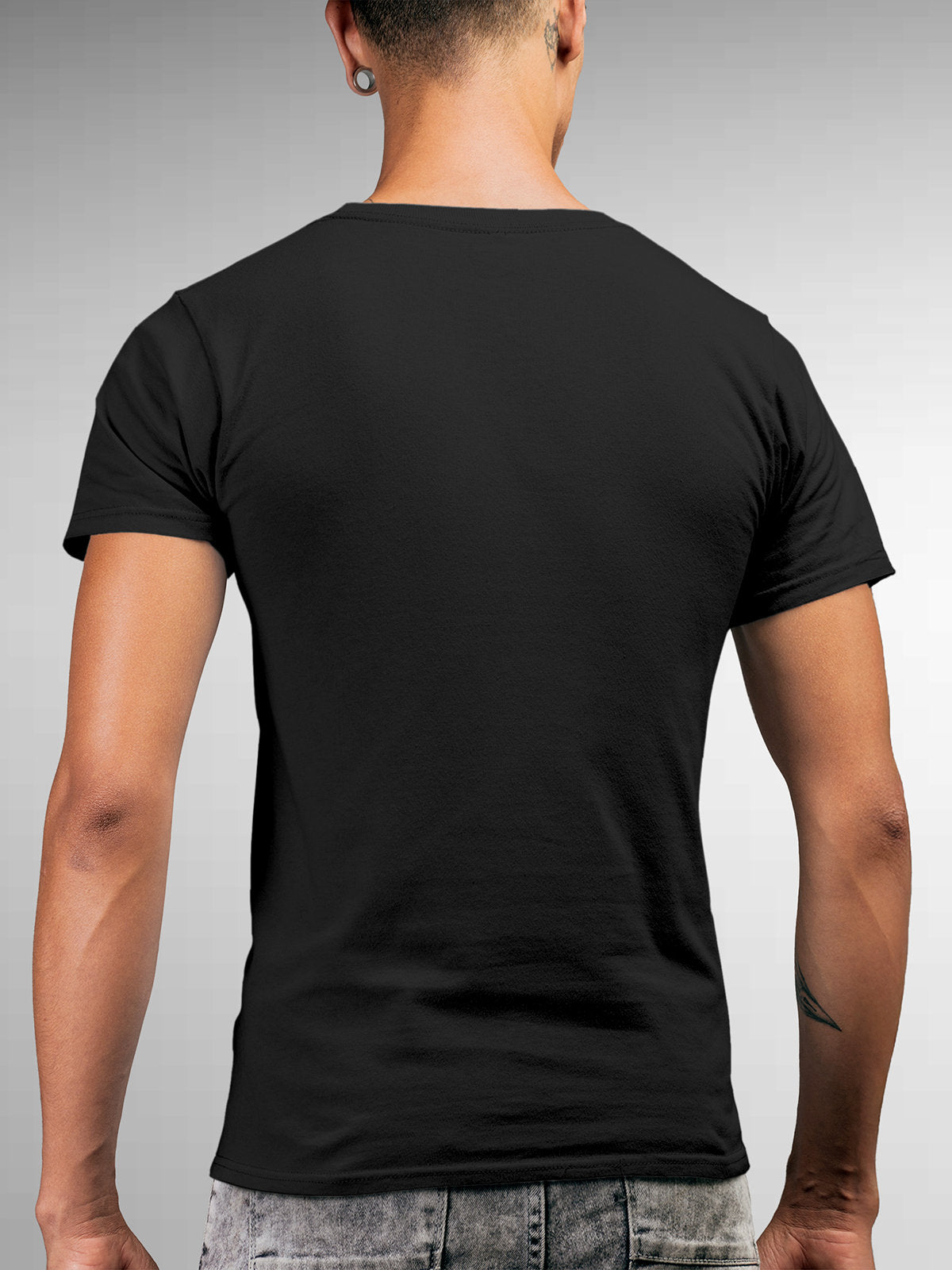 Back view of Fighterhero Men's Dark Grey Round Neck T-shirt, highlighting the modern look and clean finish