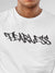 Close up of 'Fearless' design on Men's White Round Neck T-shirt, highlighting intricate details and vibrant print.