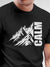 Close up of 'Calm' design on Men's Dark Grey Round Neck T-shirt, highlighting intricate details and vibrant print.