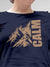 Close up of 'Calm' design on Women's Navy Blue Round Neck T-shirt, highlighting intricate details and vibrant print.