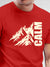 Close up of 'Calm' design on Men's Red Round Neck T-shirt, highlighting intricate details and vibrant print.