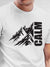 Close up of 'Calm' design on Men's White Round Neck T-shirt, highlighting intricate details and vibrant print.
