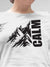 Close up of 'Calm' design on Women's White Round Neck T-shirt, highlighting intricate details and vibrant print.