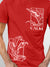 Close up of 'Calm' design on Men's Red Round Neck T-shirt, highlighting intricate details and vibrant print.