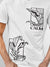 Close up of 'Calm' design on Men's White Round Neck T-shirt, highlighting intricate details and vibrant print.