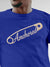 Close up of 'Anchored' design on Men's Blue Round Neck T-shirt, highlighting intricate details and vibrant print.