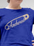 Close up of 'Anchored' design on Women's Blue Round Neck T-shirt, highlighting intricate details and vibrant print.