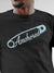 Close up of 'Anchored' design on Men's Dark Grey Round Neck T-shirt, highlighting intricate details and vibrant print.