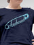 Close up of 'Anchored' design on Women's Navy Blue Round Neck T-shirt, highlighting intricate details and vibrant print.