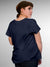 Back view of Fighterhero Women's Navy Blue Round Neck T-shirt, highlighting the modern look and clean finish